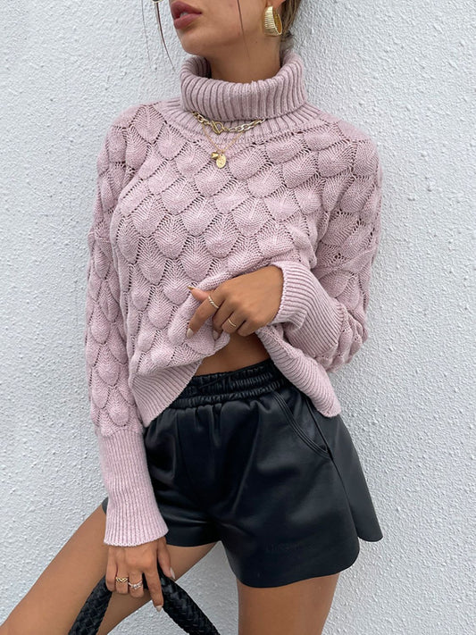 Shiny Turtle Neck Ribbed Long Sleeve Sweater